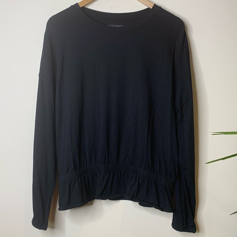 Banana Republic Black Ruffle Long Sleeve Cotton Model Blend Pullover Top M